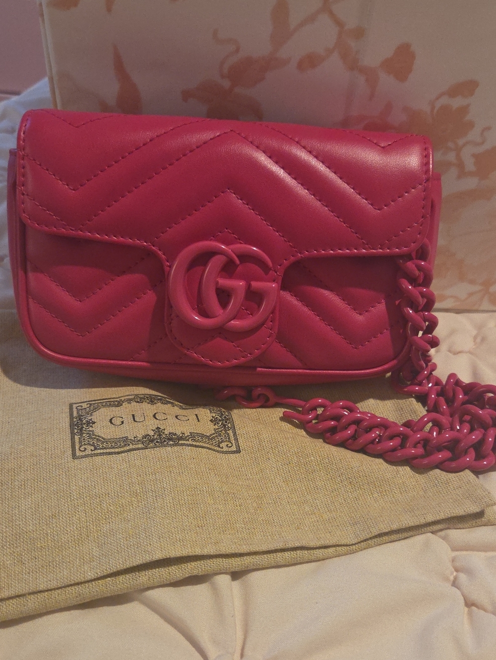 Gucci Quilted Matelassé Crossbody Bag in Hot Pink
